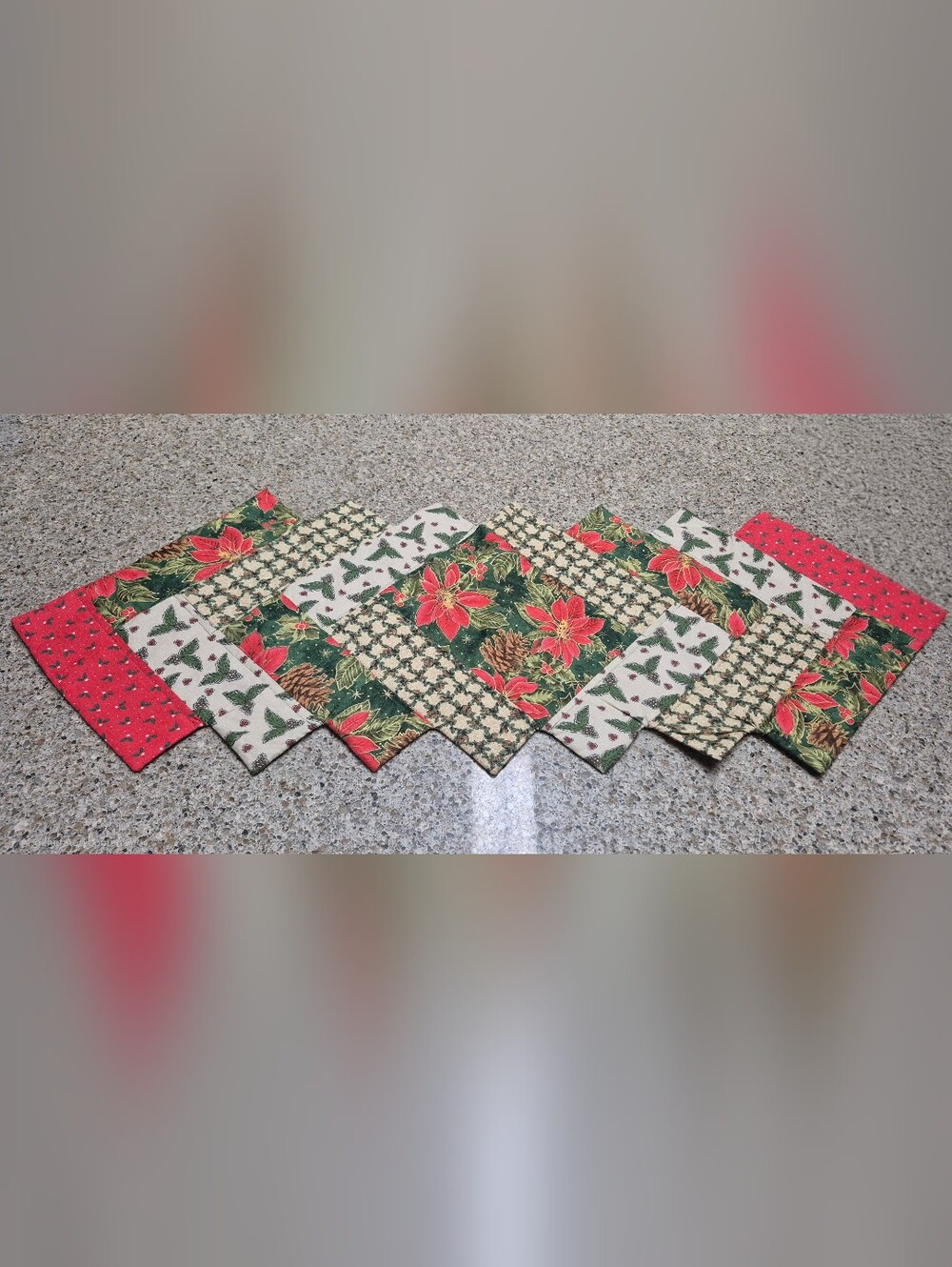 ​Quilted Christmas Table Runner Handmade Reversible Holiday Decor 35 x 13.25